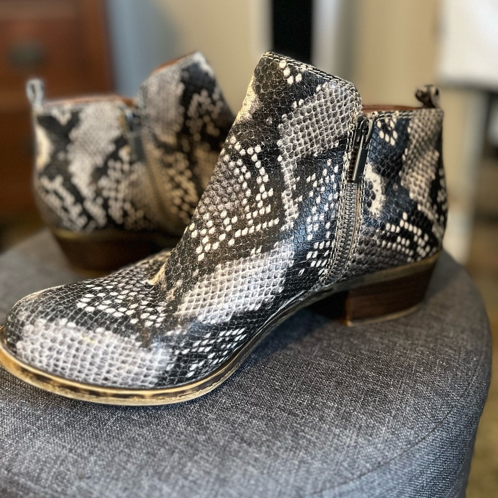 Lucky Brand Snake Skin Booties Side Zips